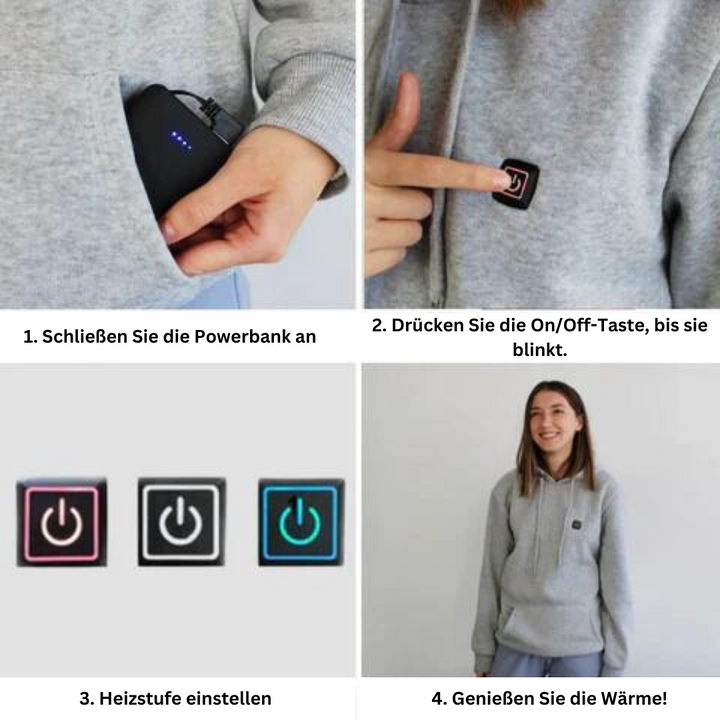 Comfortabele verwarmde uniseks hoodie met elektrische warmte, perfect voor buitensport en koude dagen.