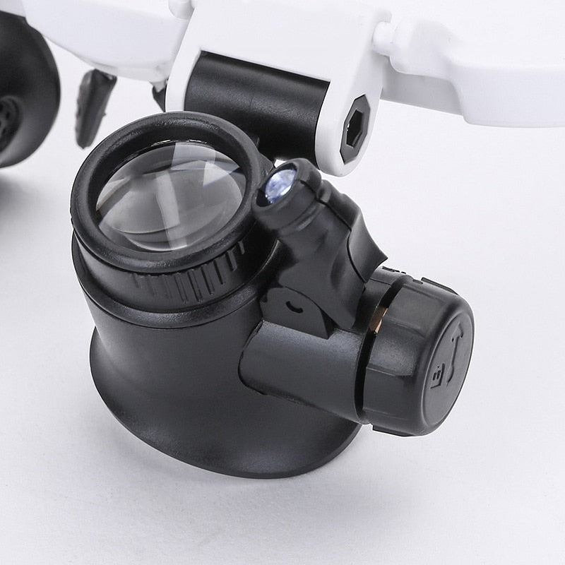 Handsfree LED hoofd vergrootglas, essentieel voor hobbyisten, juweliers en precisie elektronika.