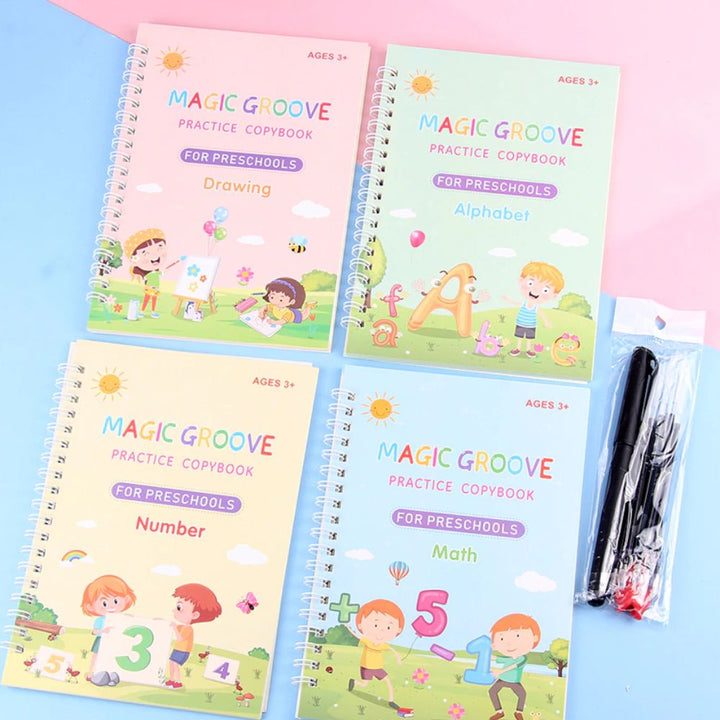 Compleet educatief schrijfboek set voor kinderen met tekenset, ideaal voor motoriek en schrijven.