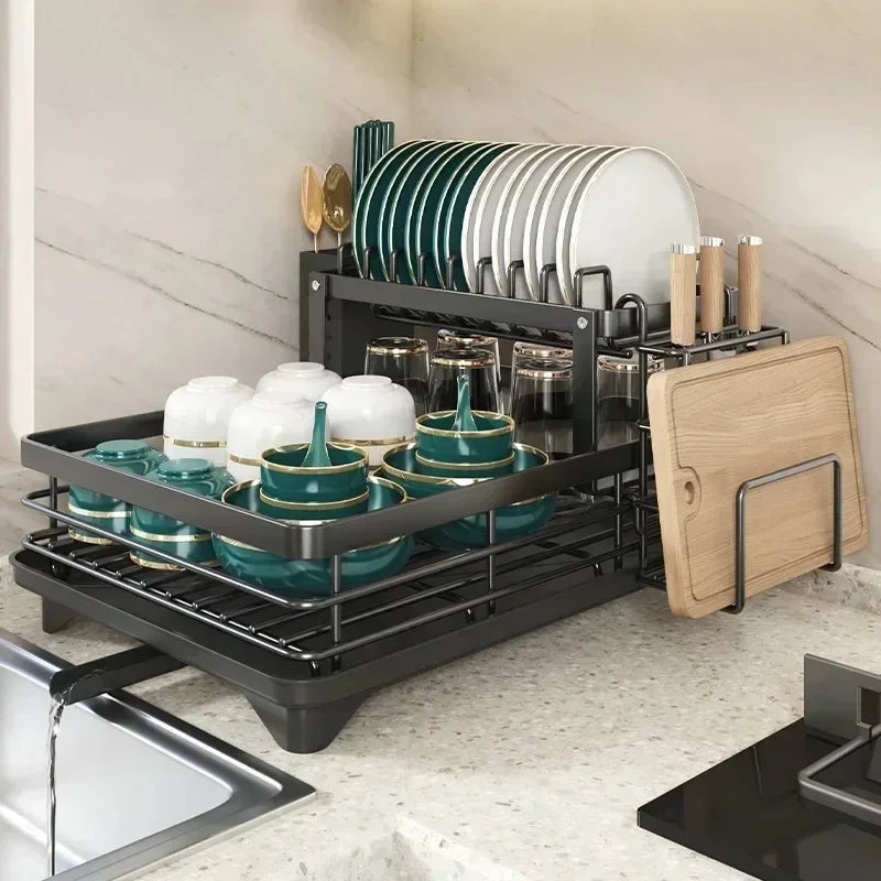 Ruimtebesparend afwasrek (RVS), compact design. Voor een georganiseerde, moderne keuken.