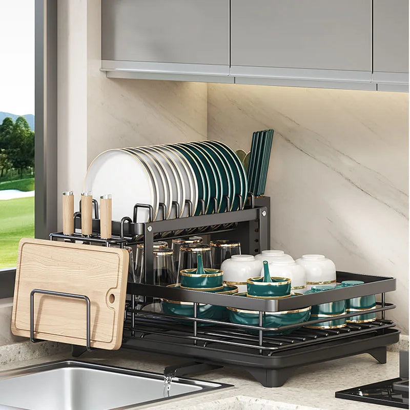 Verstelbaar RVS afwasrek voor keuken, compact en ruimtebesparend design. Ideaal voor afwassen.
