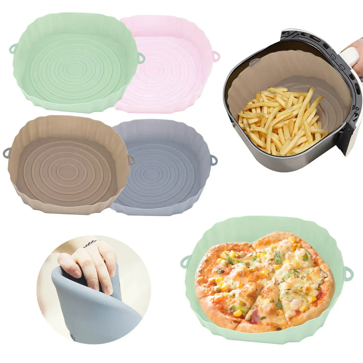Essentiële keukenaccessoire: Herbruikbare siliconen airfryer vorm. Duurzaam, antiaanbak & vaatwasserbestendig.