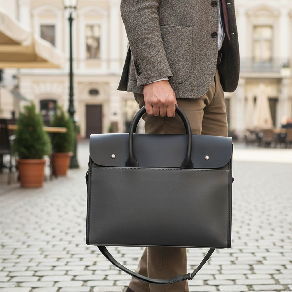 Heren aktetas, elegante laptoptas voor kantoor. Stijlvolle zakelijke schoudertas met retro design.