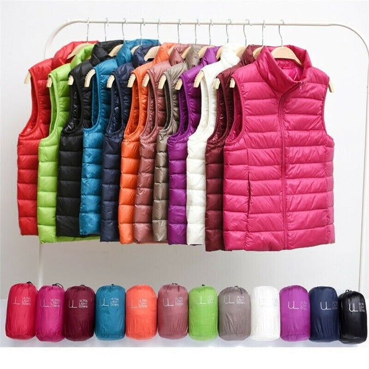 Dames winddichte bodywarmer met hoge kraag en ritssluiting, warm en stijlvol voor winterse casual looks.