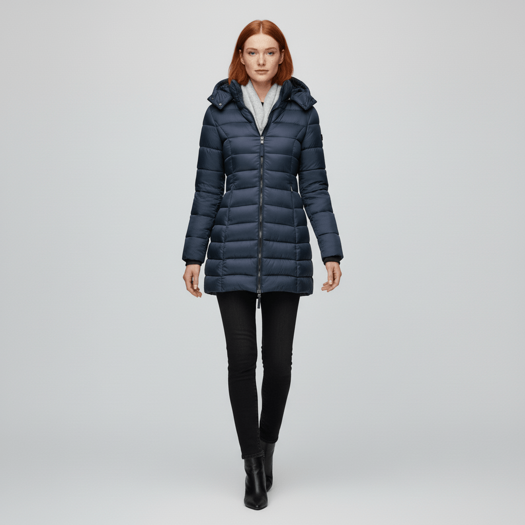 Functionele Sofia damesjas met capuchon, ideaal voor de koudste winterdagen.