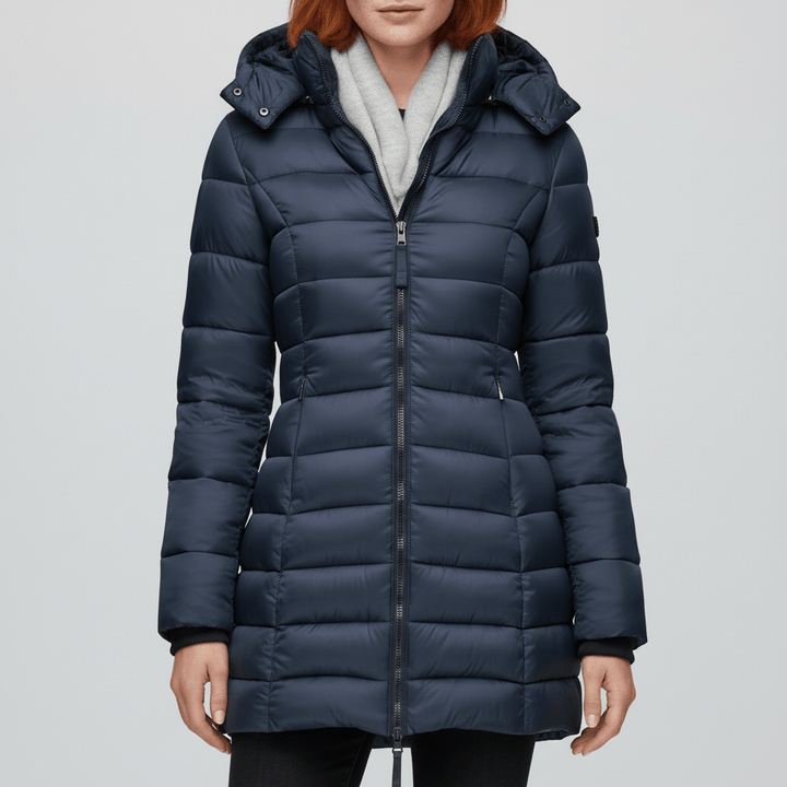 Zwarte Sofia dames winterjas, warm en stijlvol, perfect voor koude dagen.