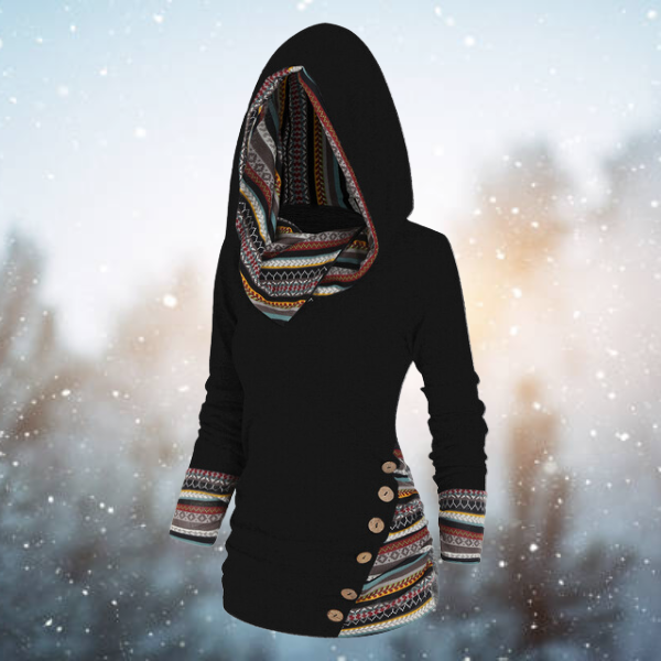 Naïma dames geometrische hoodie, ideaal voor casual mode en comfort, perfect voor een ontspannen maar stijlvolle dag.