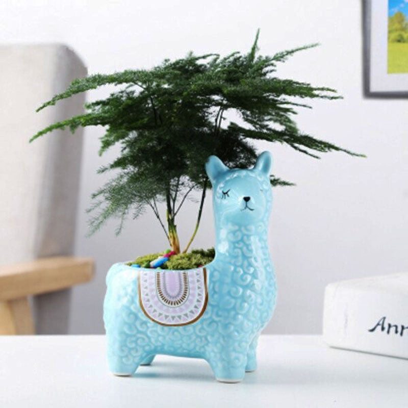 Schattige alpaca bloempot met ruimte voor kleine planten, origineel cadeau.
