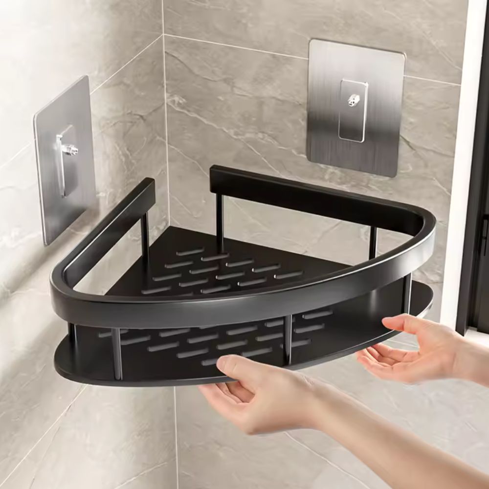 Zelfklevende aluminium doucheplank voor stijlvolle badkamerorganisatie, modern zilver design.