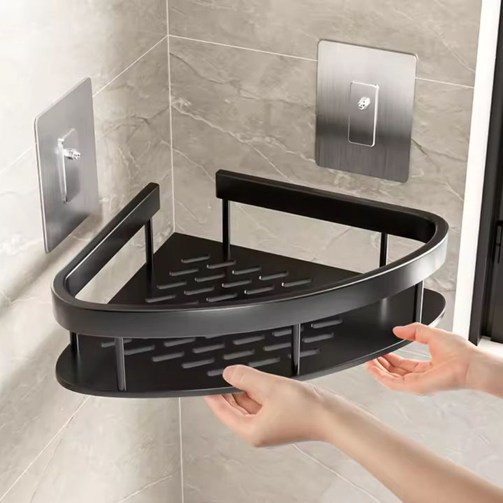 Zelfklevende aluminium doucheplank voor stijlvolle badkamerorganisatie, modern zilver design.