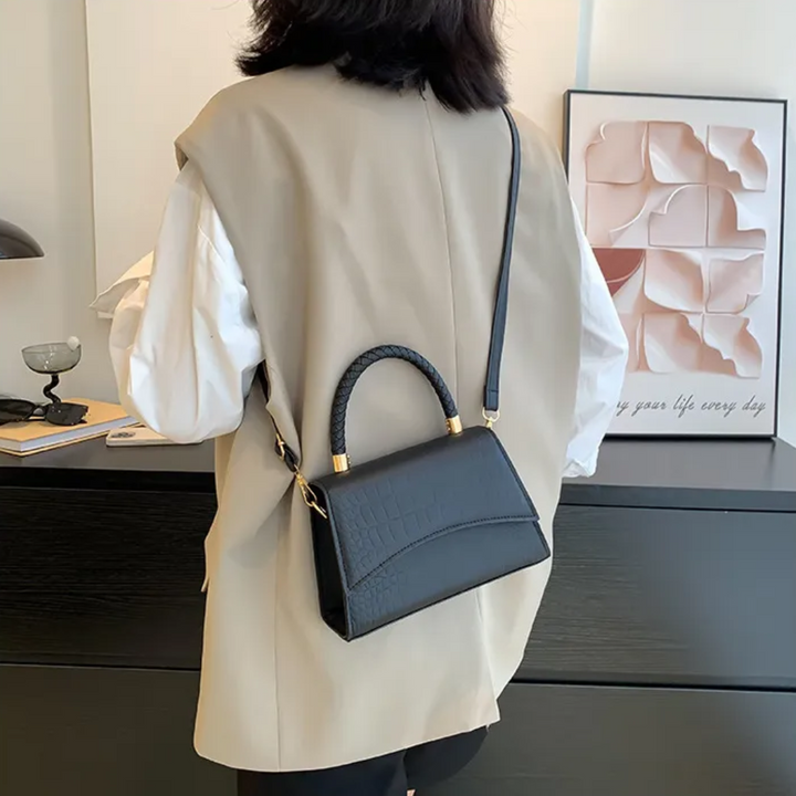 Khaki dames handtas van PU leer met bovenhandvat & verstelbare schoudertas. Veelzijdig mode item.