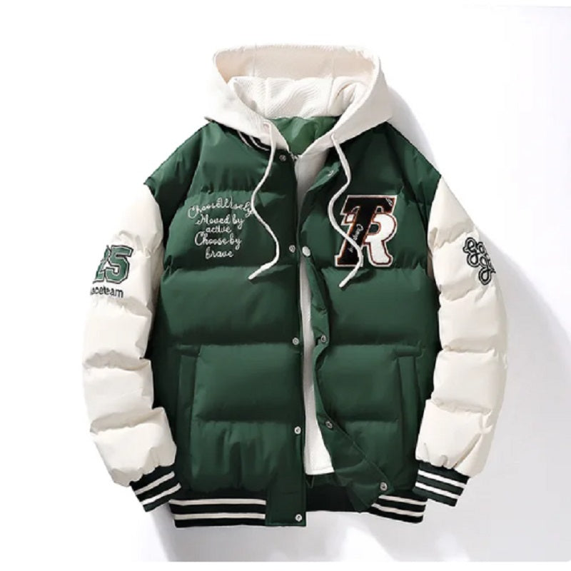 Warme heren puffer winterjas met capuchon, perfect voor sportieve mannen. Comfortabele en modieuze bovenkleding.