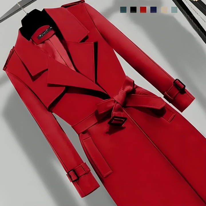 Elegante mintgroene dames trenchcoat; lange jas met slanke pasvorm en tijdloze stijl voor het voorjaar.
