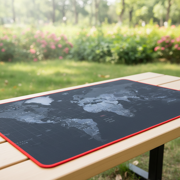 XXL antislip deskpad met gedetailleerde wereldkaart, ideaal voor een ruime werkplek of gaming bureau.