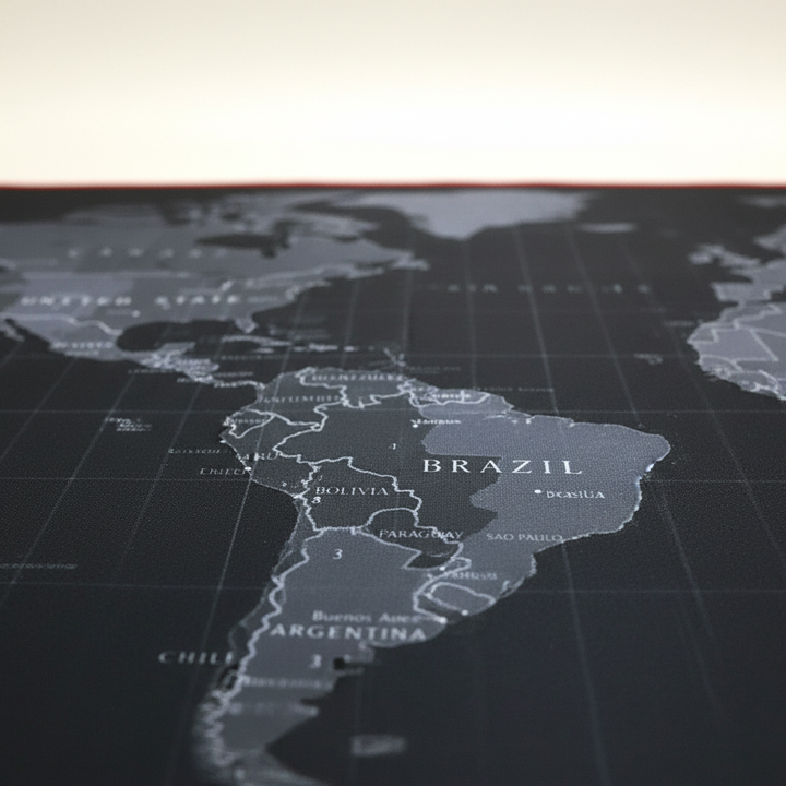 Antislip SmoothMap deskpad met wereldkaart, perfecte ondergrond voor soepel muisgebruik bij werk en gaming.
