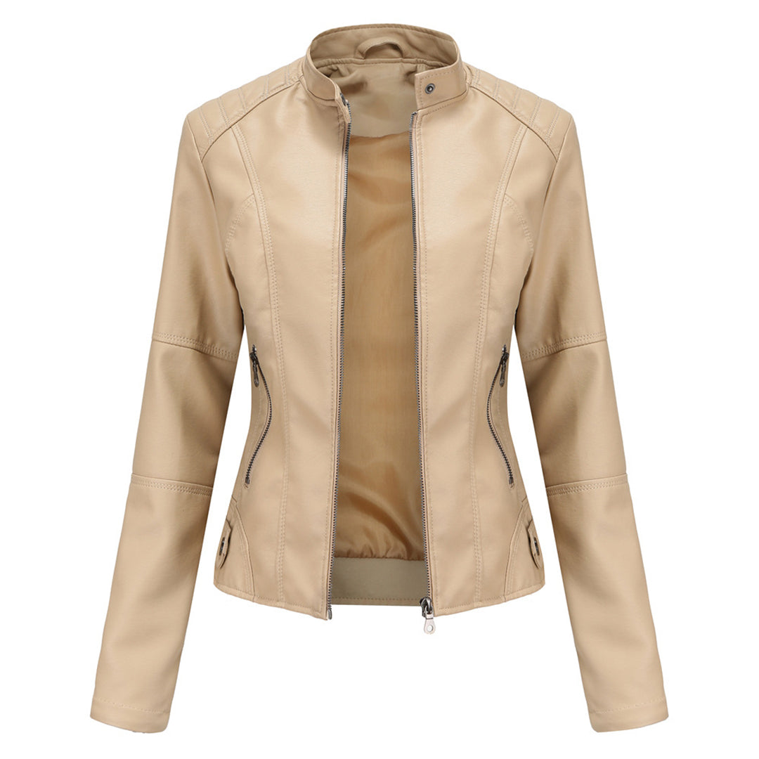 Modern damesjack van PU-leer, asymmetrische rits, geschikt voor lente en herfst, geeft een stoere look.