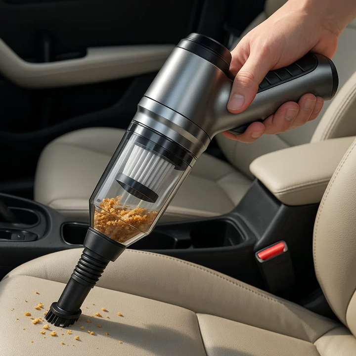 AquaJet draadloze autostofzuiger, krachtig en compact voor effectieve auto reiniging van het voertuig.