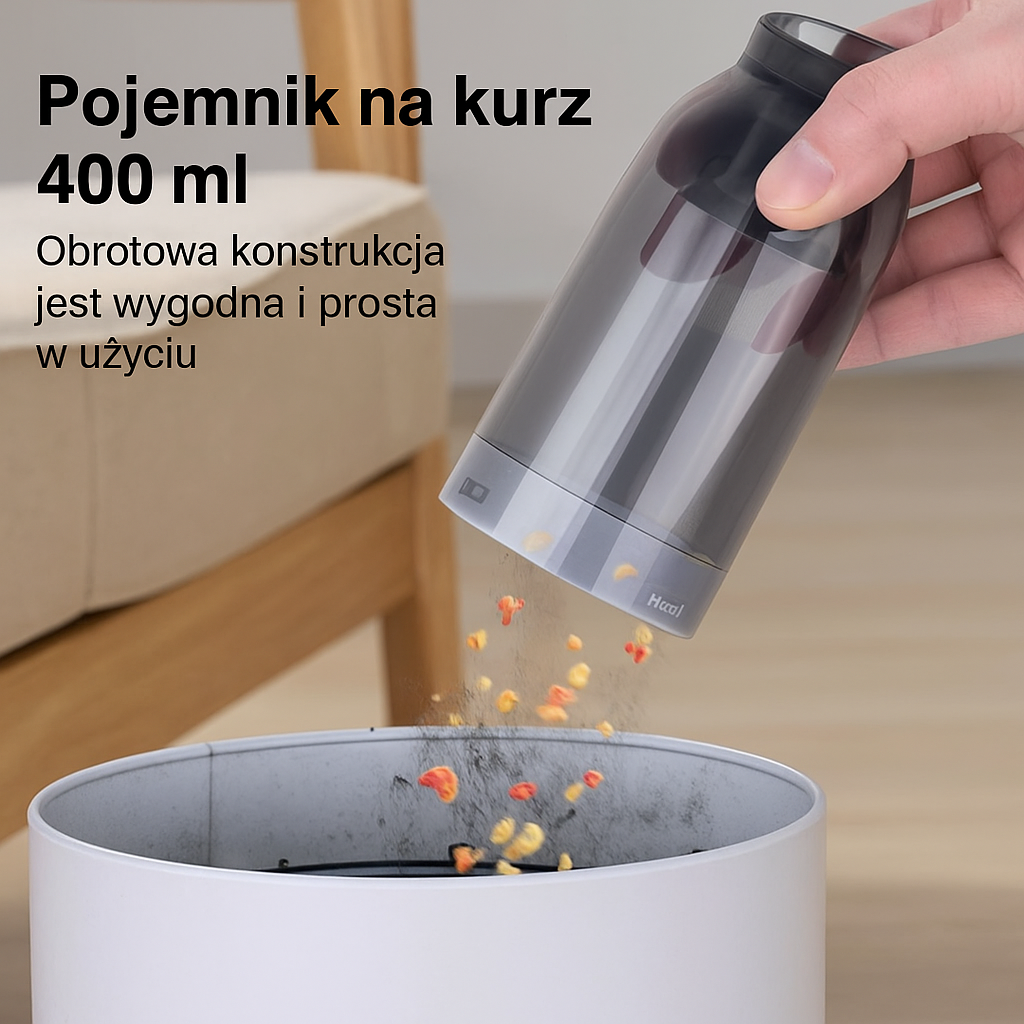 Compacte AquaJet stofzuiger past gemakkelijk in het handschoenenvak; altijd klaar voor auto reiniging.
