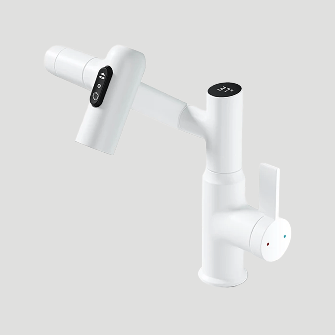Flexibele en hoogte verstelbare AquaTwist keukenkraan; 360° draaibaar voor ultiem gebruiksgemak in elke moderne keuken.