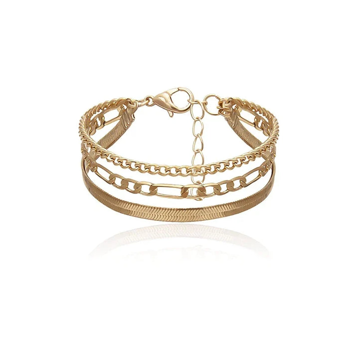 Trendy 3-delige damesarmbanden set, subtiel verguld of verzilverd sieraad. Elegant modeaccessoire.