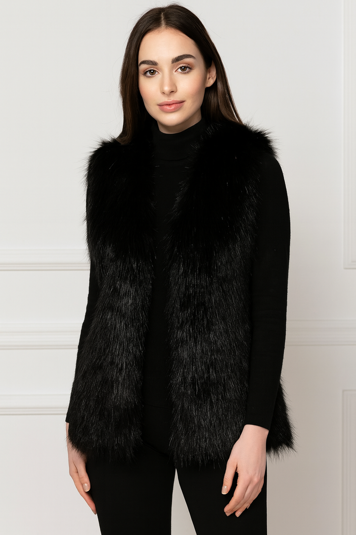 Modieus Tahlia mouwloos vest voor dames, met elegante bontlook, warm en trendy in de winter.
