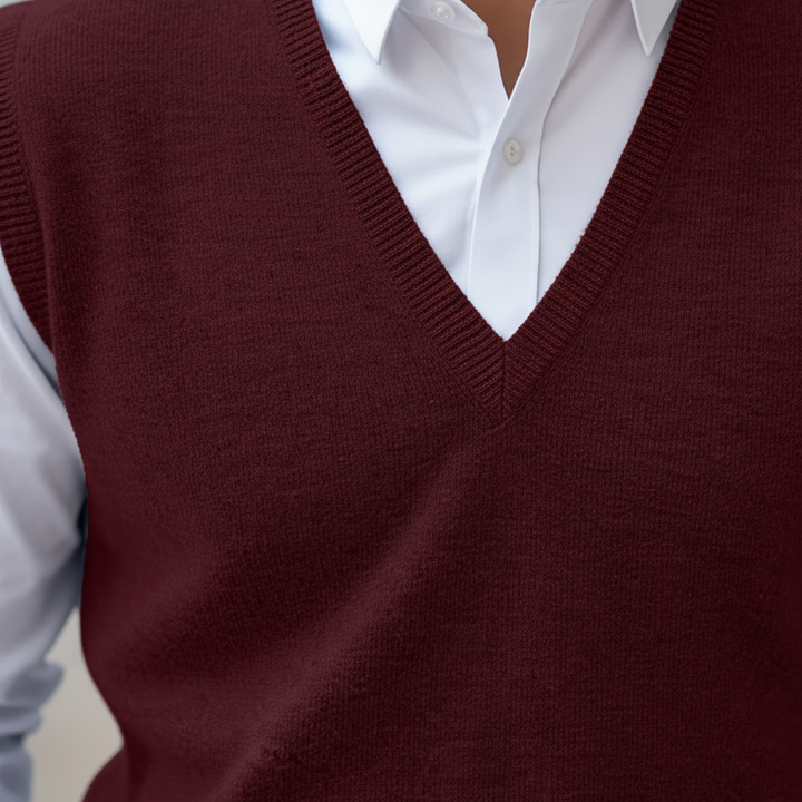 Comfortabel heren vest, mouwloos gebreid van zacht katoen, veelzijdig voor zowel zakelijk als casual gebruik.