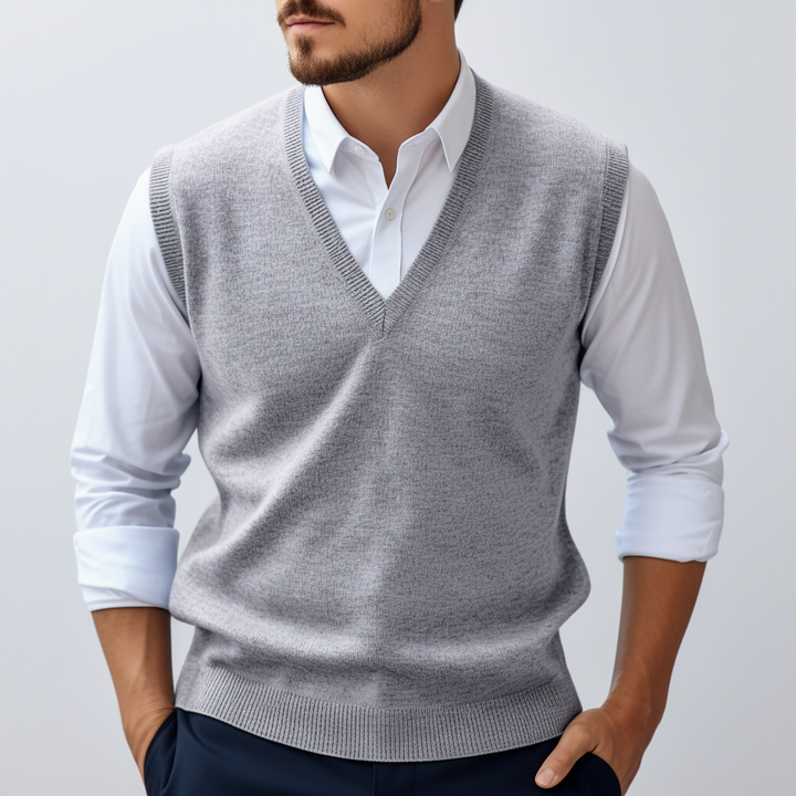 Hoogwaardig gebreid heren katoenen gilet 'Bobby', mouwloos design voor een nette en moderne uitstraling.