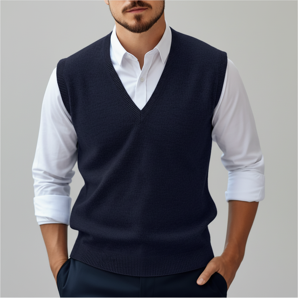 Modern heren mouwloos gilet, gebreid voor optimaal comfort en stijl, essentieel voor herenkleding.