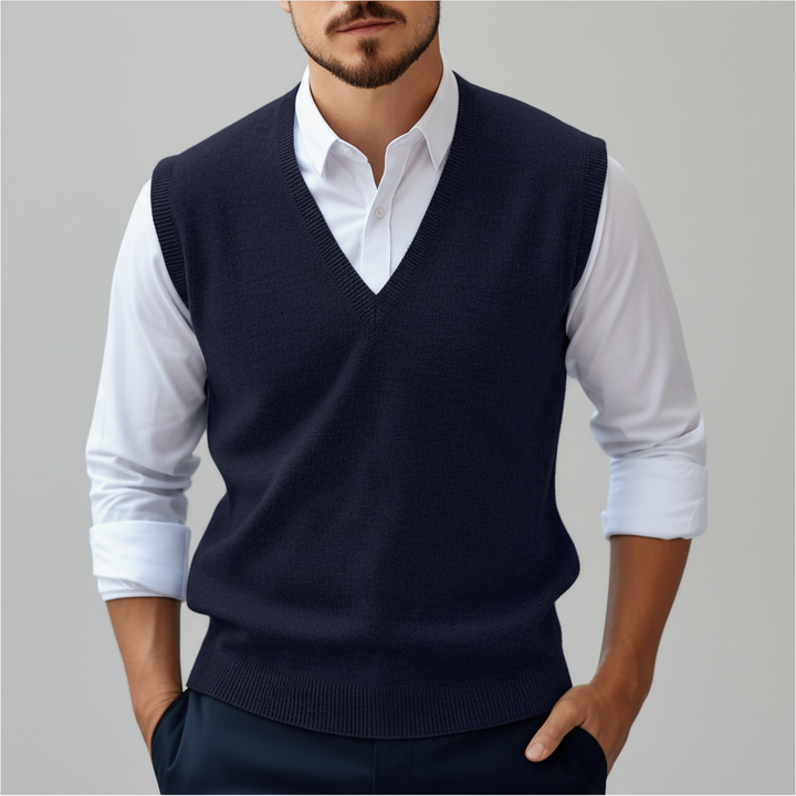 Modern heren mouwloos gilet, gebreid voor optimaal comfort en stijl, essentieel voor herenkleding.