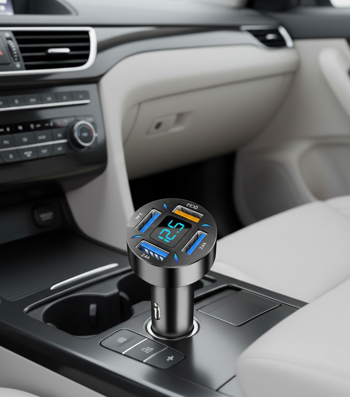 Snelle 66W autolader met USB-C Power Delivery voor smartphones en tablets in de auto.