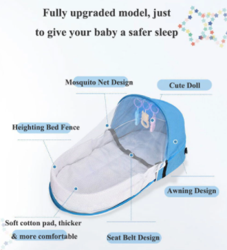 Opvouwbaar reisbedje voor baby's, lichtgewicht en compact, voor gemakkelijke transport en veilige slaap.