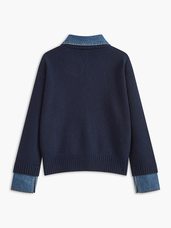 Comfortabele dames trui met geïntegreerde overhemdkraag, veelzijdig voor casual en geklede outfits.