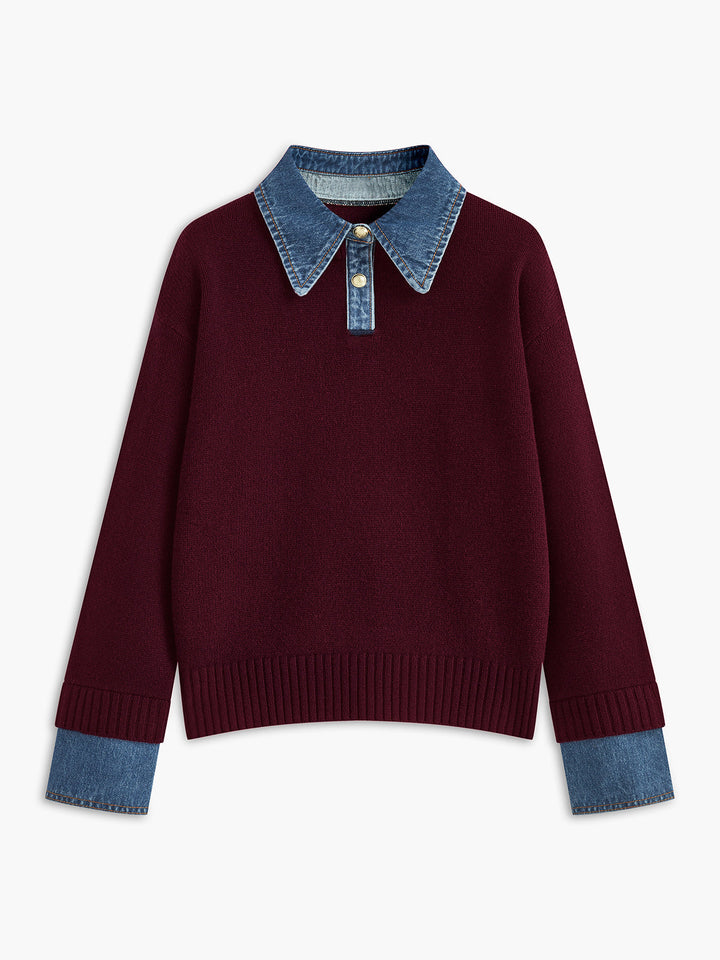 Elegante dames trui met lange mouwen en overhemdkraag, perfect voor een warme herfst/winter look.