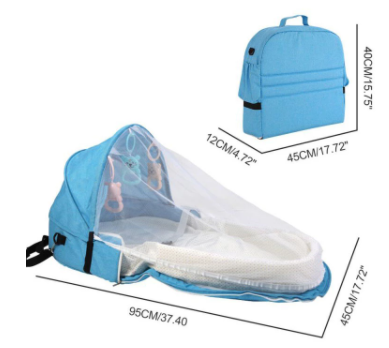 Rood draagbaar kinderbedje, comfortabel en veilig voor pasgeborenen, perfect voor op vakantie.