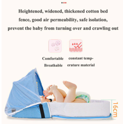 Portable Baby Bed™️, grijs, comfortabel en veilig voor je baby, ideaal voor op reis of thuis.