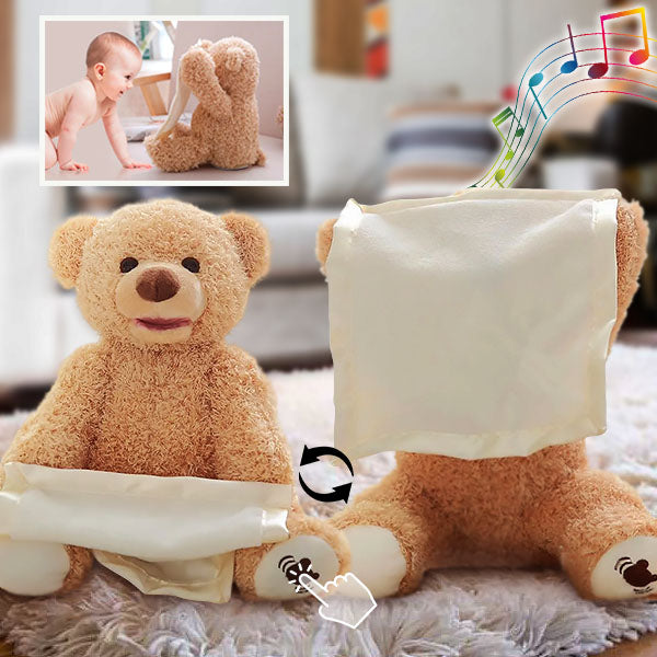 Zingende kiekeboe knuffelbeer voor baby's; interactief en zacht pluche speelgoed.