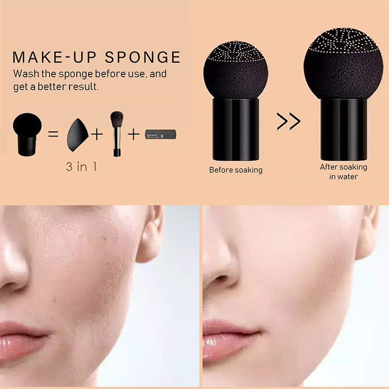 Aanbrengen CC Cream foundation met kwast voor natuurlijke, volledige dekking.