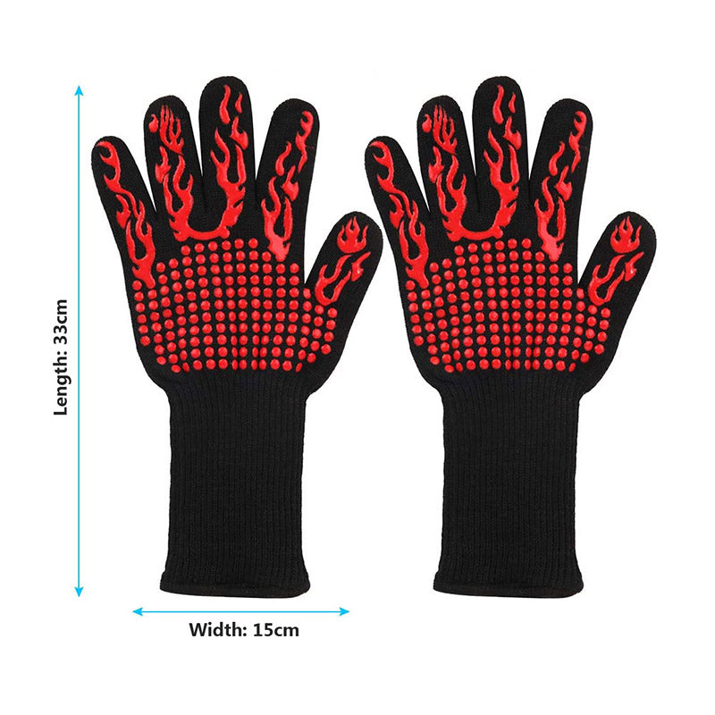 Veilige BBQ handschoenen, hittebestendig en antislip, beschermt je handen bij hoge temperaturen.