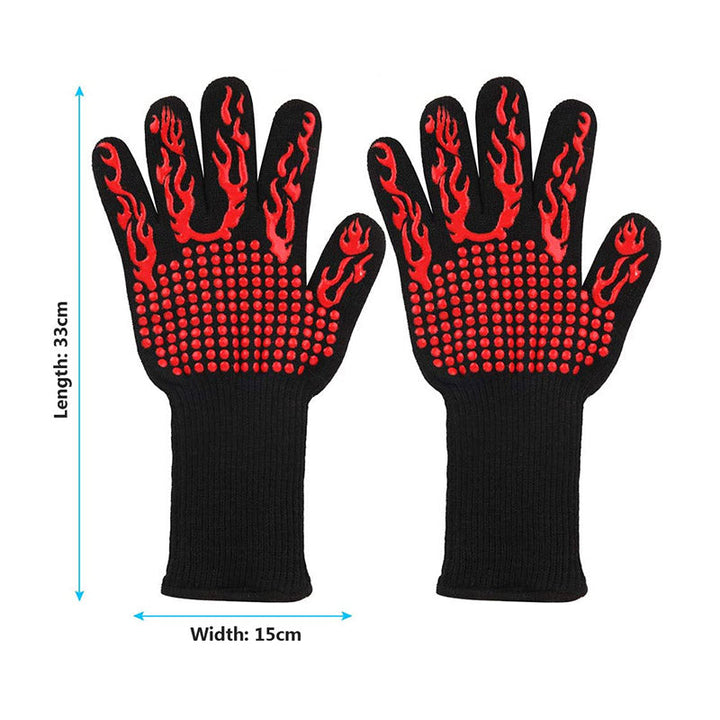 Veilige BBQ handschoenen, hittebestendig en antislip, beschermt je handen bij hoge temperaturen.