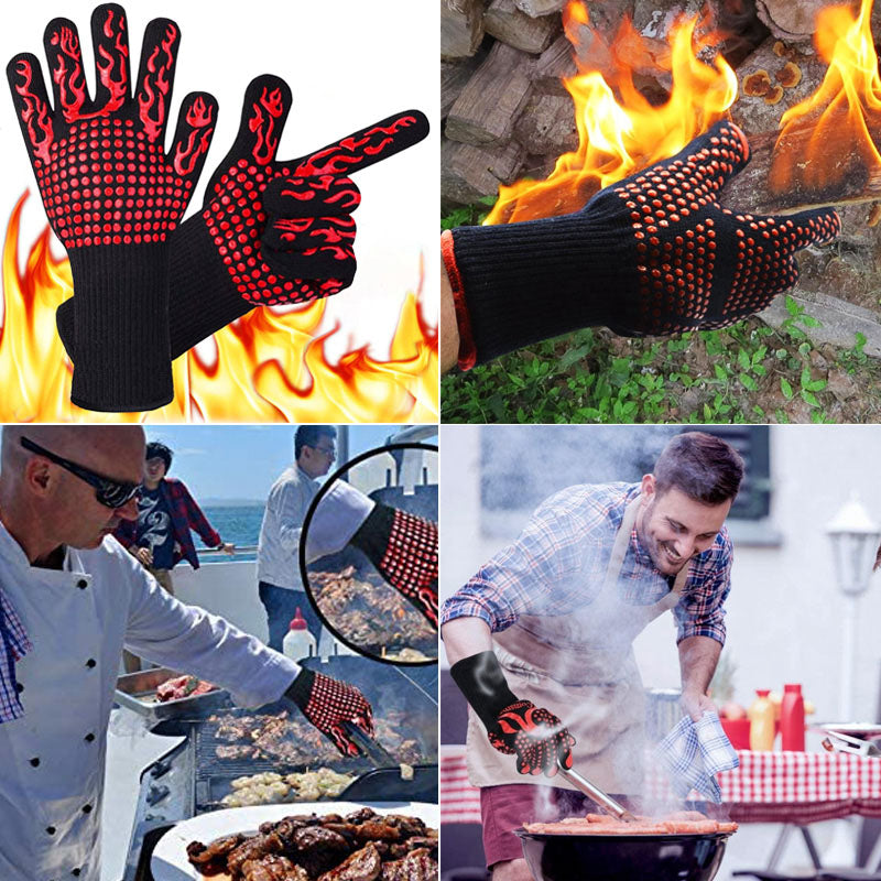 Detailopname van antislip, hittebestendige BBQ handschoenen, klaar voor gebruik in de keuken of tuin.