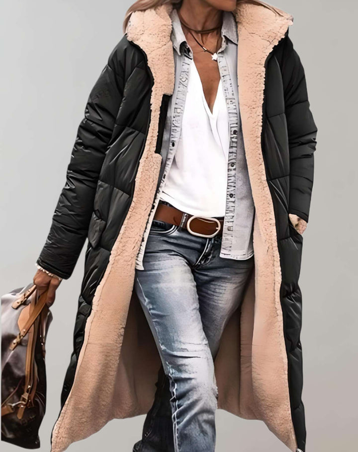 Nieuwe dames wintertrenchcoat, lange jas met riem en knopen, warm en modieus. Ideaal als winterjas.