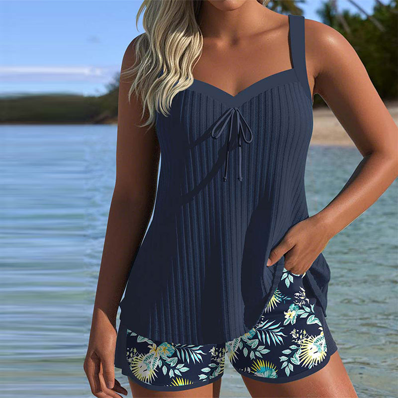 Dames stijlvolle tankini set in effen kleur, perfect voor zwemkleding & strandmode. Comfortabel voor de zomer.