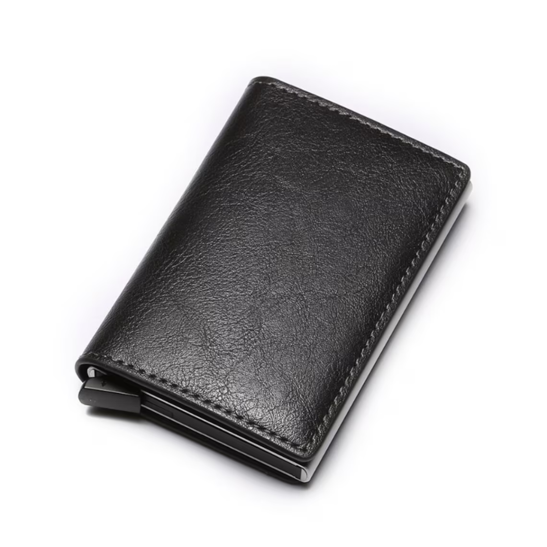 Compacte unisex aluminium kaarthouder met geïntegreerde geldclip. Ideaal voor pasjes en bankbiljetten.