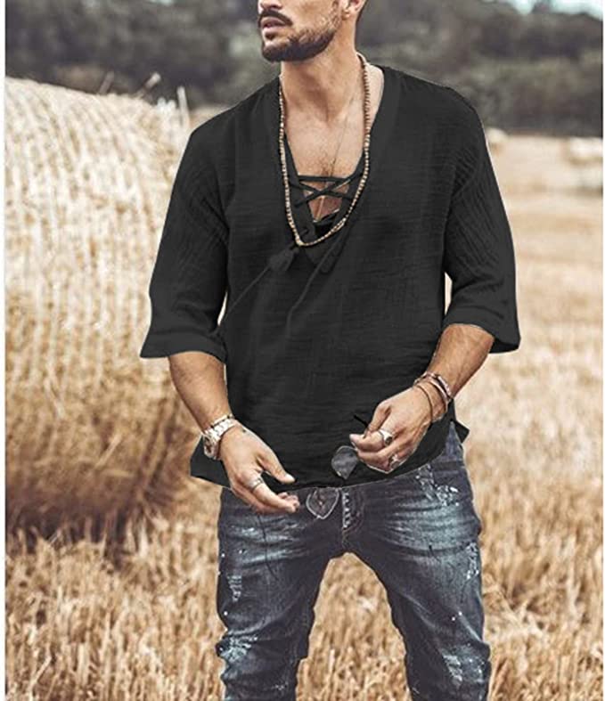 Heren casual shirt met V-hals, ideaal voor een comfortabele zomerse stijl. Losse pasvorm en veelzijdig.