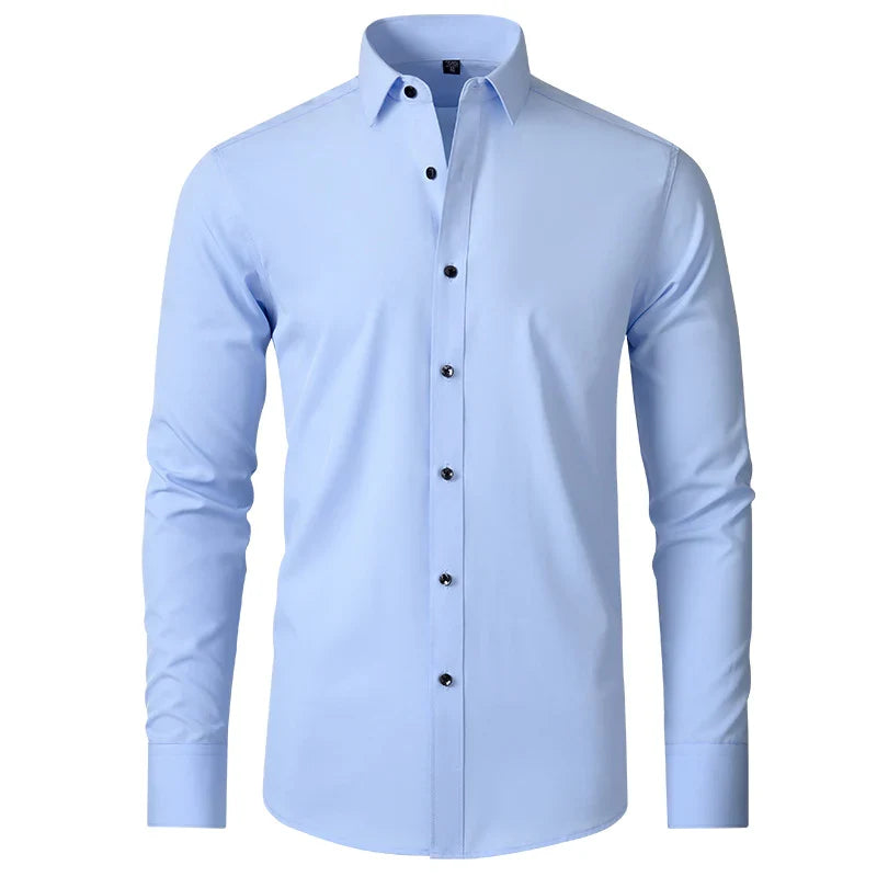 Detail van ademend, kreukvrij herenoverhemd. Comfortabele stof, perfect voor de moderne man.
