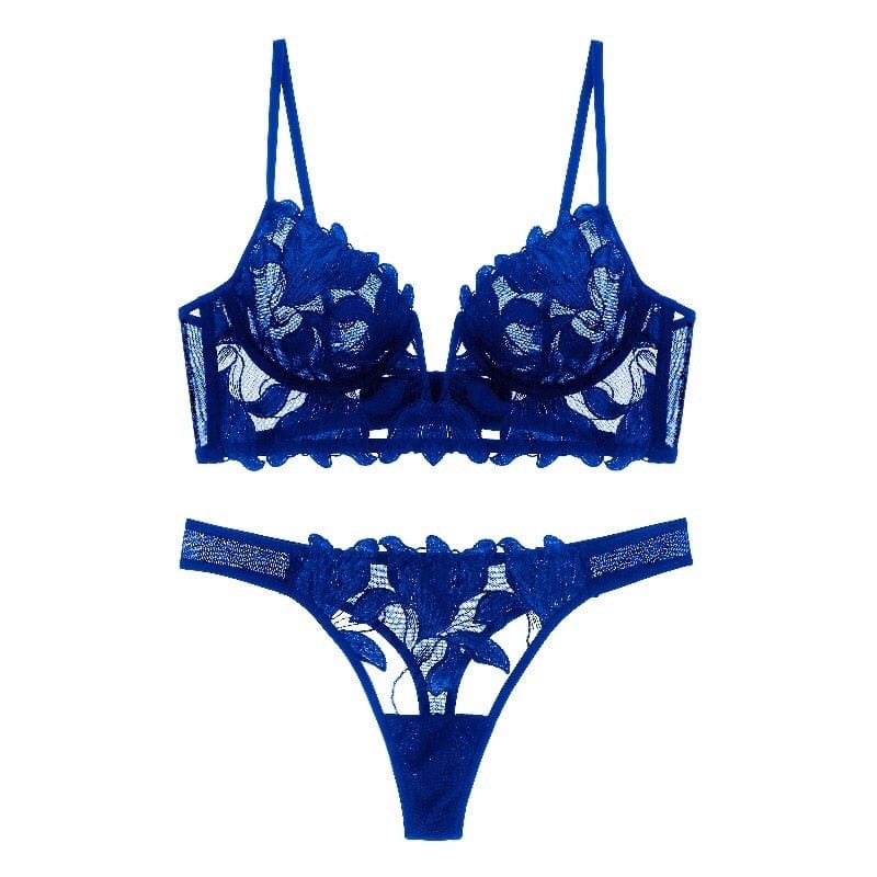 Sexy dames lingerie set, Frans kant, diep V-decolleté, push-up bh & panty. Ideaal ondergoed.
