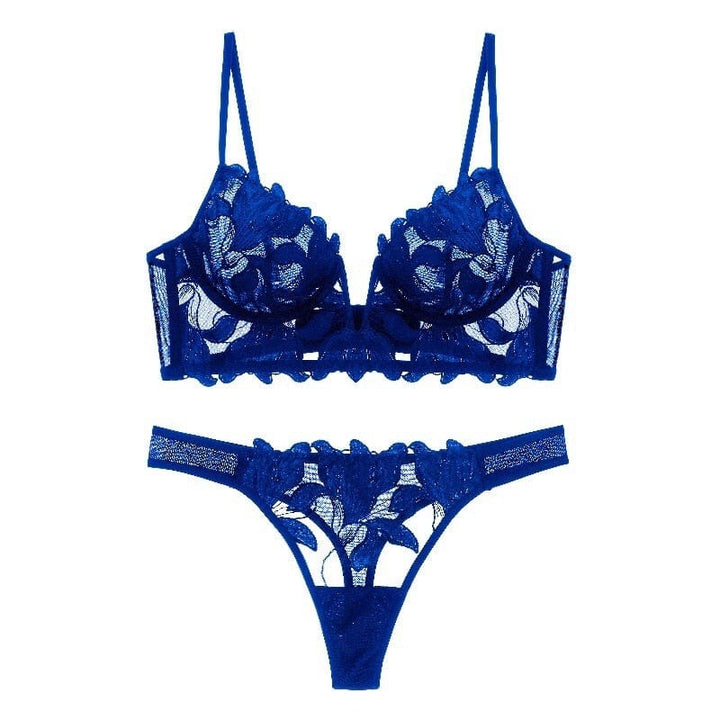 Sexy dames lingerie set, Frans kant, diep V-decolleté, push-up bh & panty. Ideaal ondergoed.