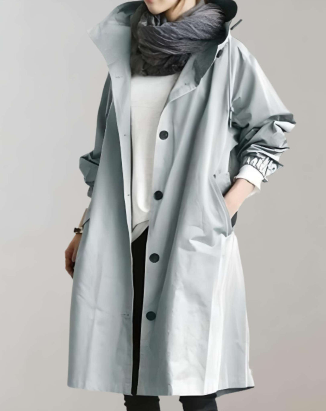 Elegante dames waterdichte trenchcoat met capuchon, ideaal voor herfst & winter. Nieuwe collectie warme en stijlvolle jas.