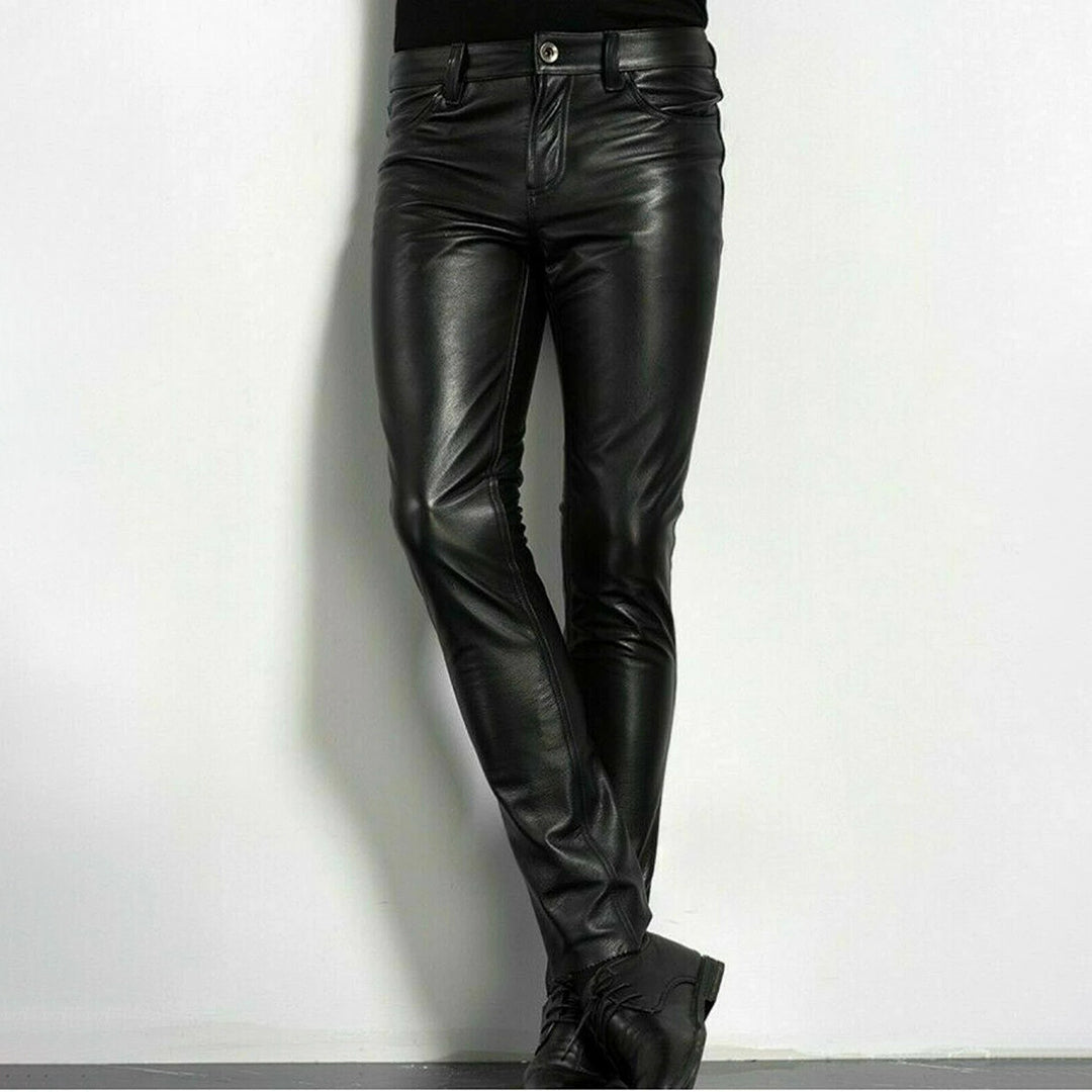 Comfortabele skinny broek voor mannen, flexibele pasvorm voor casual dagen of avondkleding. Zwarte herenbroek.