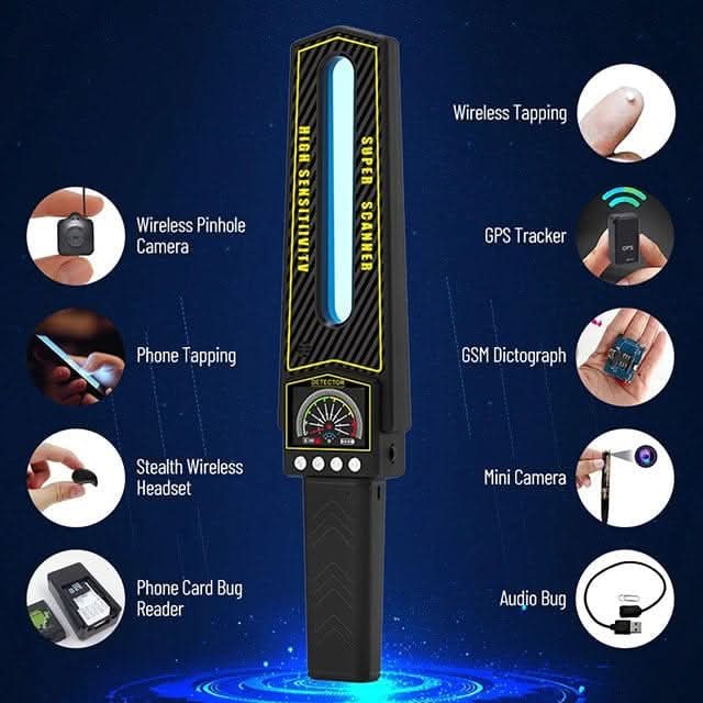 Professionele RF/GPS-beveiligingsdetector voor het opsporen van draadloze spionage en illegale afluisterpraktijken.